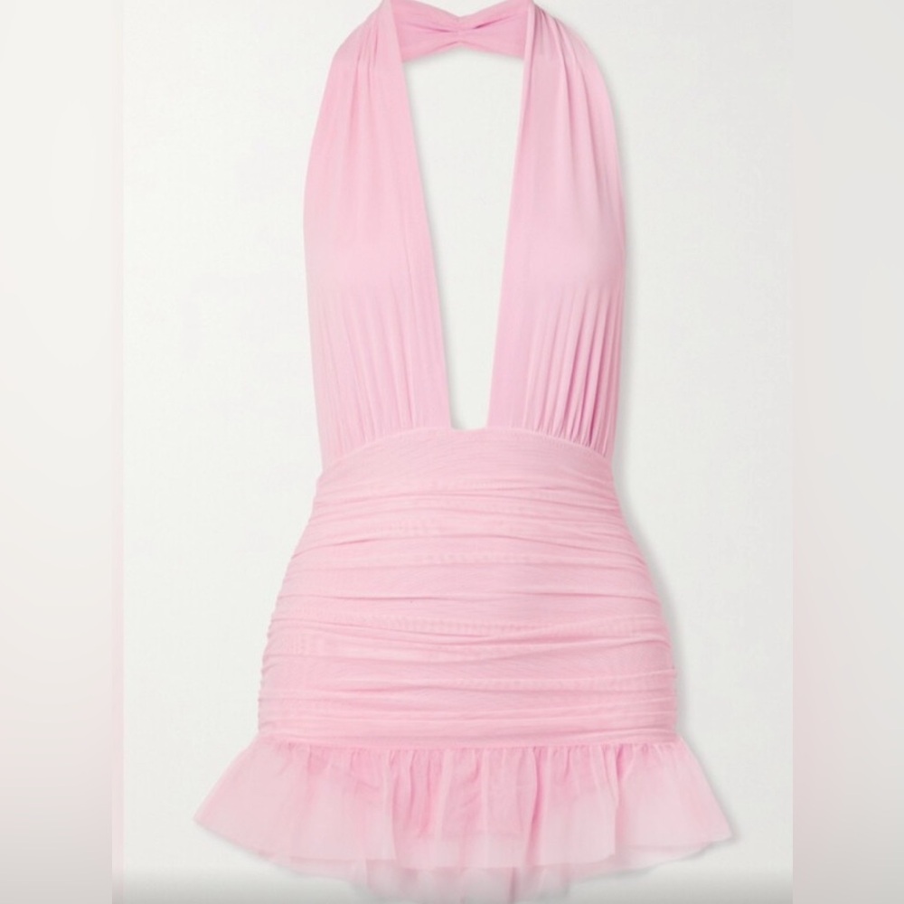 Norma Kamali Ruffle Halter Mio Mini Swim Dress – Baby Pink, XS NWOT - Picture 3 of 6
